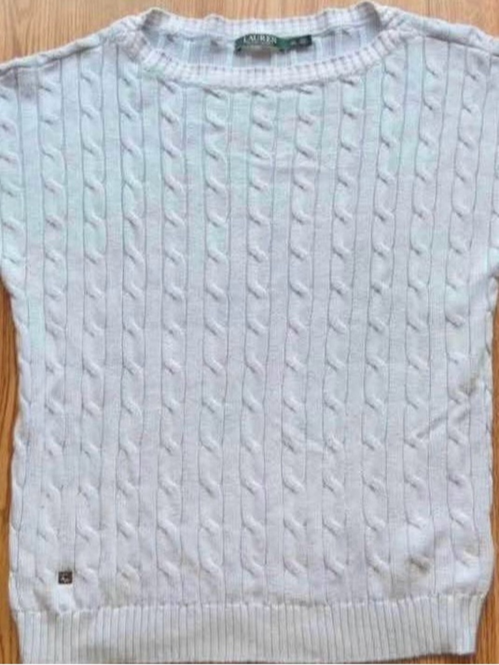 Lauren Ralph Lauren Cream Cable Knit Crewneck Sweater- XL